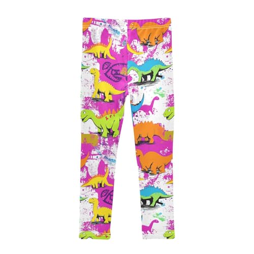 Wusikd Colorful Dinos Girls' Leggings Toddler Doodles Cute Kids Yoga Pants Dance Active Tights 4T2