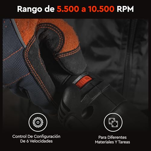 Miniatura 4 de Dnipro-M Amoladora Angular 1600w Disco 150mm, Potencia Constante Power Assist, Velocidad 6 Posiciones 5500 10500 Rpm, Arranque Suave, Corte Metal Hormigón Piedra Cerámica Ladrillo. Gl-160se