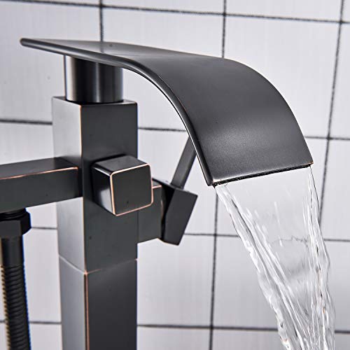 Senlesen Barthroom Tub Filler Faucet Floor Mounted Bathtub Shower Faucet Waterfall Spout Free Standing Tub Mixer Tap with Handheld Sprayer - Thumbnail 5