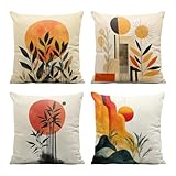 FASHITE Juego de 4 fundas de almohada bohemias de mediados de siglo de 18 x 18 pulgadas, casa de campo