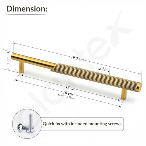 Image of Plantex Stainless Steel & Aluminium Cabinet Handle /160mm Wardrobe Door Handle /Cupboard Pull-Push Handles for Home /Office - Pack of 1 (Brass Antique & Gold)