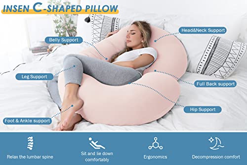 Insen Pregnancy Pillows,Maternity Body Pillow For Sleeping, C Shaped Pillow For Tall Pregnant Women With Storage Bag (62In, Light Pink) #TOP2