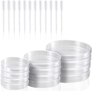Yizerel Petri Dish Set with Lids, 12 Pack Sterile Petri Plates in 3 Sizes with 12 Pack 3ml Plastic Dropper Pasteur Pipettes for Lab, Experiment, Biology, Microbiology Studies (Pack of 24)