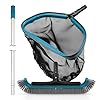 Poolwhale swimming pool cleaning kit aluminum frame skimmer net with 10ft adjustable pole 175 pool brush head pools maintenance kits for inground above ground swimming pools removes debris  urban country home decor