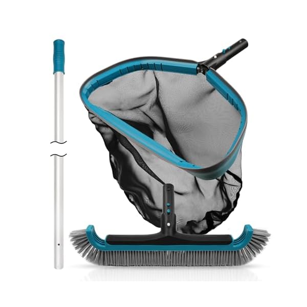 Poolwhale swimming pool cleaning kit aluminum frame skimmer net with 10ft adjustable pole 175 pool brush head pools maintenance kits for inground above ground swimming pools removes debris  urban country home decor
