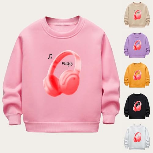 Girls Boys Cute Earphone Print Fleece Sweatshirt Casual Long Sleeve T-Shirt Kids Loose Crewneck Basic Tee Tops for 2-12 Years2