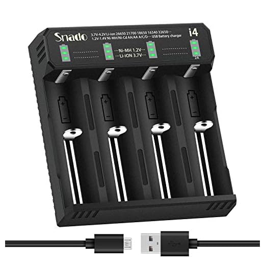 18650 laddare, Snado universell smart laddare för uppladdningsbara batterier Li-jon-batterier 18650 18490 18350 17670 17500 16340 14500, Ni-MH/Ni-Cd A AA AAA C D-batterier (4 kortplatser)