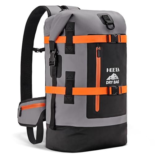 HEETA Waterproof Dry Bags Backpack 40L for Men & Women, Roll Top Heavy Duty Cushioned Hiking Backpack for Kayaking Boating Paddle Boarding Fishing Travel Camping Beach Vacation Cruise Ship Essentials