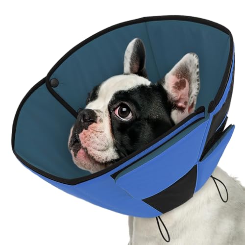 Queenmore Halskrause Hund, Weicher atmungsaktiver, Genesungshalsband nach Operationen,Verstellbarer elisabethanischer Schutzkragen, Leckschutz gegen Belecken und Beißen, für Hunde & Katzen (M, Blau)