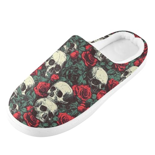 Womens Men's Halloween Skull Gothic Flowers Slippers,Memory Foam Slippers for Home,Bedroom Slippers Fluffy Fuzzy Slippers House Shoes for Women Men 21344817