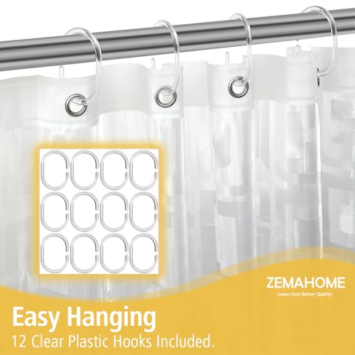 Image of ZEMAHOME Thin 3D EVA Shower Curtain Liner Geometric, 72x72 Premium Light Weight Clear Plastic Bathroom Shower Curtain with Rustproof Metal Grommets 3 Magnets for Shower Stall, Bathtubs