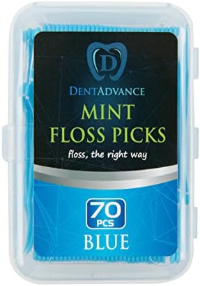 DentAdvance Mint Dental Floss Picks - Easy Reach Back Teeth | Tooth Flossers |Blue, Mint Flavored, 70 ct, w/ Travel Case