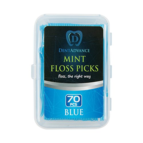 Dentadvance Mint Dental Floss Picks - Easy Reach Back Teeth | Tooth Flossers |Blue, Mint Flavored, 70 Ct, W/ Travel Case #TOP22