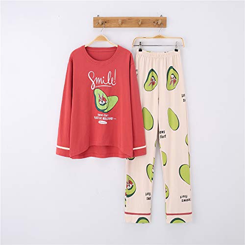 Preisvergleich Produktbild Damen Pyjamas Set Langarm Nachtwäsche mit Knopfleiste Zweiteiliger Nachtwäsche Set Sleepwear,Baumwolle Langarm Cartoon niedlichen Anzug Home Service A-3 XXL