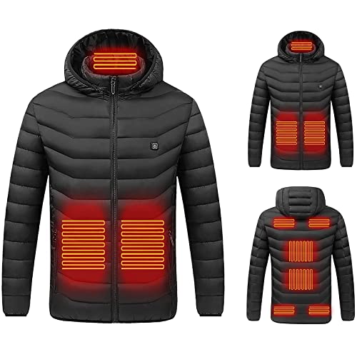 Heated Jacket - 9 Heating Pads Warm Heated Coats Smart Heating Lightweight Waterproof Quilted Hooded Jacket Outdoor