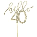 Hello 40 Glitter Cake Topper - Smash Cake Topper, 40th Birthday Cake Topper for photo booth props, Glitter cake decorating supplies, Forty Birthday, Any Age Cake Topper (HELLO 40TH)