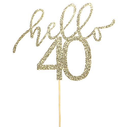 Hello 40 Glitter Cake Topper - Smash Cake Topper, 40th Birthday Cake Topper for photo booth props, Glitter cake decorating supplies, Forty Birthday, Any Age Cake Topper (HELLO 40TH)