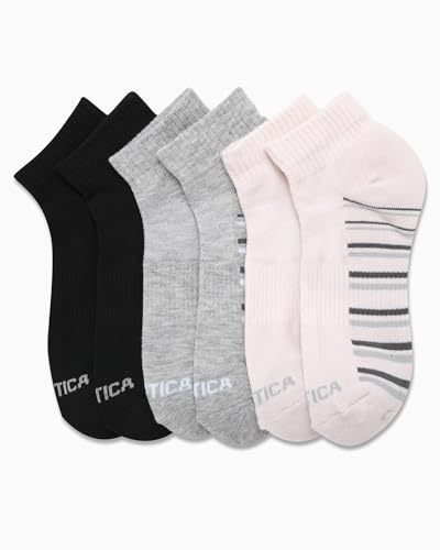 Image of Nautica Womens Quarter Socks Athletic Cushion Moisture Wicking Socks 6 Pack | Stretch Performance Dri-Motion Fabric, Cushioned with Arch Support, Breathable Mesh Panels, Quarter Cut, Shoe Size 4-10