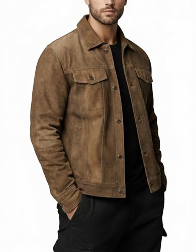 Image of LP-FACON Mens Western Style Trucker Suede Leather Jacket | Cowboy Jacket Collection