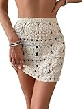 WDIRARA Women's Hollow Out Crochet Knit Cover Up Skirt High Waisted Sheer Beach Skirts Apricot Small