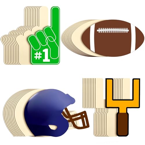 Blulu 40 Pcs Wood Football Cutout, Unfinished Wood Football Ornaments, Mini Rugby Helmet Ornaments...