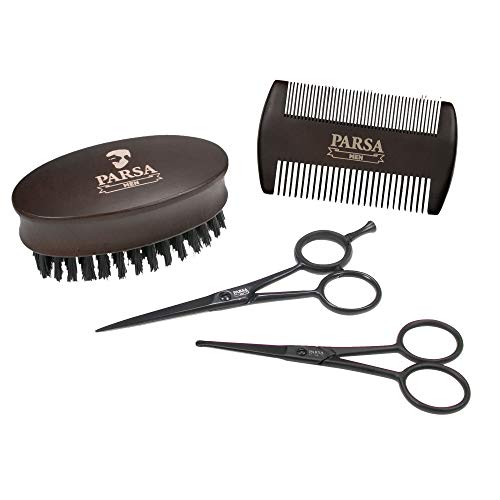 PARSA MEN Bartpflege Set 4-teilig Bartkamm Bartbürste Bartschere Nasenhaarschere Cover