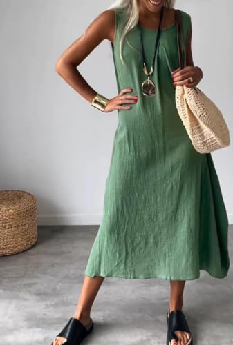 chouyatou Women's Summer Sleeveless Linen Tank Dress Casual Loose A-Line Midi Long Beach Dress2