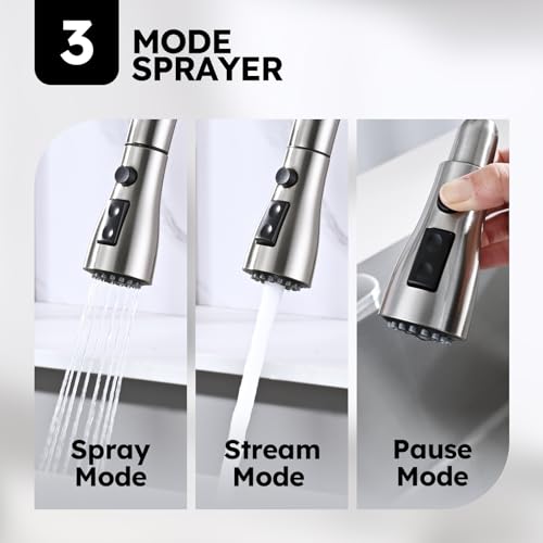 Arofa Kitchen Faucet with Soap Dispenser, 3-Mode Pull-Down, Brushed Nickel by Arofa - Image 2