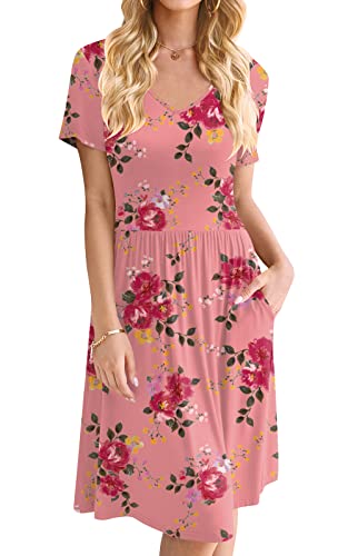 Image of DB MOON Women Plus Size Dresses 2026 Summer Casual V Neck Short Sleeve Knee Length Dress with Pockets