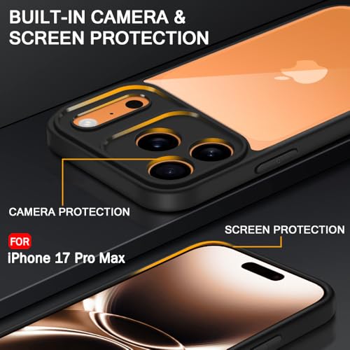 Image of TheGiftKart Ultra-Hybrid Shockproof Sleek Armor Back Cover Case for iPhone 17 Pro Max | 360 Protection | Crystal Clear Hard Back Cover Case (PC & TPU, Transparent Clear Back, Black Sides)