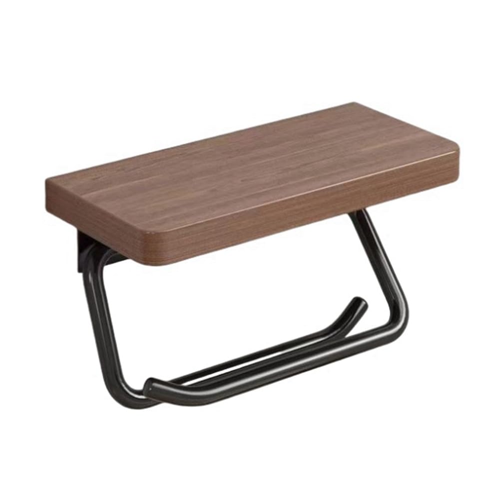 CTRLZS Double Paper Holder with Shelf Wood Wall Mounted WC Holders Toilet Paper Towel Rack for Bathroom Kitchen Flat