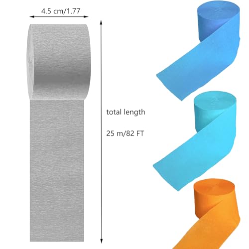 Image of Blue and Orange Crepe Paper Streamers - 6 Rolls Party Streamers for Birthday Party Decorations