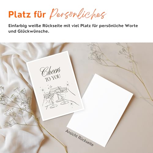 Stella & Soul Postkarte mit Umschlag Cheers to you Glückwunsch zum Geburtstag, Abschluss, für Freundin, Familie mit Cocktail Line Art zum Anstoßen