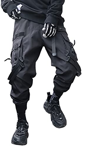MOKEWEN Men's Casual Techwear Straps Elastic Waist Harem Pants3