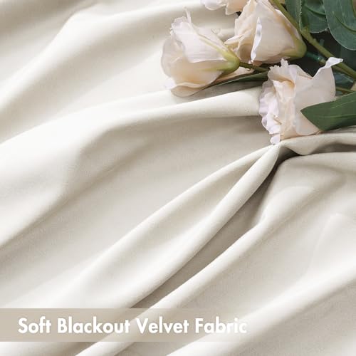 Image of MIULEE Ivory Blackout Velvet Curtains Drapes 108 Inch Long 52 inchx108 inch Bedroom | Luxurious Bedroom Living Room Decor, Room Darkening, Thermal Insulated, Rod Pocket Design, Super Soft Fabric, Extra Long