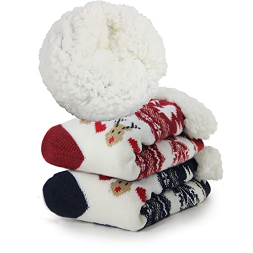 Image of Slipper Socks for Women with Gripper - Winter Non Slip Thick Fuzzy Socks - Warm Cozy Christmas Gift