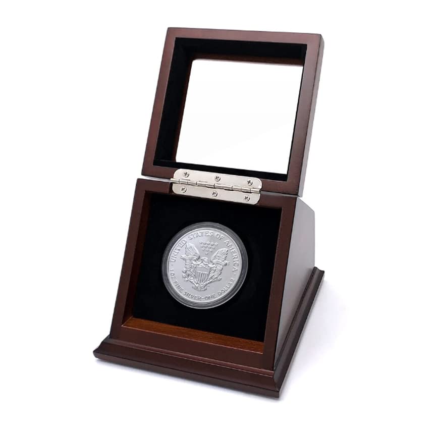 Image of Challenge Coin Display Case Walnut Color 1.5-1.75 Inch 38-44.5 mm Coin Holder 1 Slot