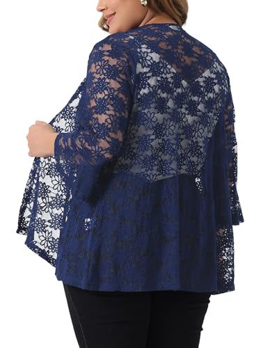 Image of Agnes Orinda Women Plus Size Open Front Lace Cardigans | 3 /4 Bell Sleeve Sheer Formal Bolero Shrugs Lightweight Floral Crochet Cover Up