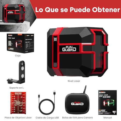 Miniatura 9 de Funguard Nivel Láser Autonivelante, 35m Rojo Módulo Láser Dual, 3 Modos Conmutables Horizontal Vertical, Modo Pulso, Carga Usb, Ip54 Para Obras De Construcción, Decoración Del Hogar, Diy