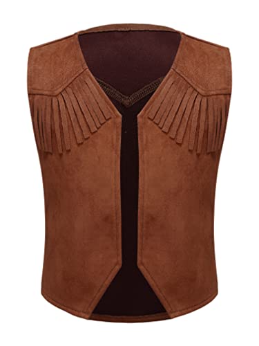 renvena Boys Cowboy Western Suede Vest Kids Halloween Themed Party Fringed Dressy Waistcoat