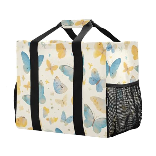 Watercolor Butterflies Pastel Colors Utility Beach Tote Reusable Shopping carryall Foldable Beach Totes Bags With Compartments Canvas Tote For Car2