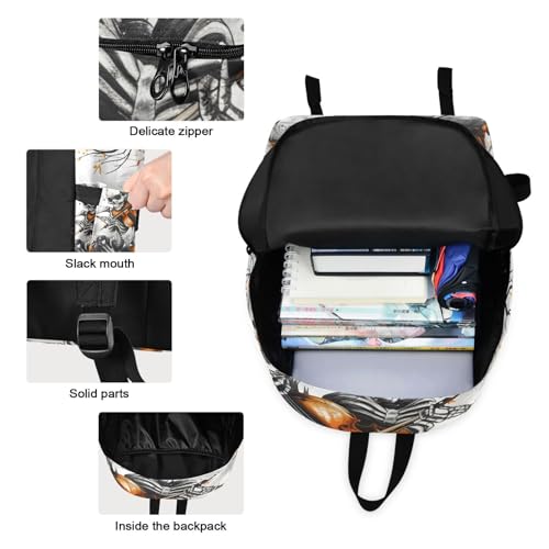 Backpack Lunch Bag Set Skeleton Bats Print, Big Storage Travel Backpacks with Insulated Lunch Box for Office Hiking Picnic3