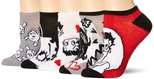 Betty Boop womens Betty Boop 5 Pack No Show Casual Sock, Black White Multi, 9 11 US