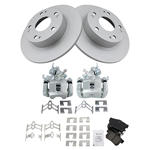 Image of TRQ Rear Brake Pad and Rotor Set Ceramic G Coated Solid Rotors Calipers | For 2004-2008 Acura TSX 2003-2007 Honda Accord