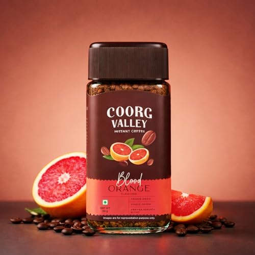 Image of Coorg Valley Blood Orange Instant Coffee 100g | Flavoured Coffee | Premium Blend of Robusta & Arabica | Freeze Dried | Make Cafe Style Hot & Cold Coffee at Home