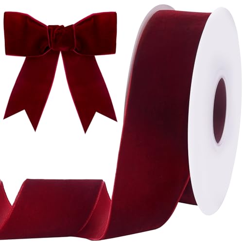Tsorode 10 Yards Burgundy Velvet Ribbon 2 Inch for Christmas Tree Dark Red Velvet Christmas Ribbon for Gift Wrapping Crafts Bow Wreath Holiday Decorations (Burgundy)