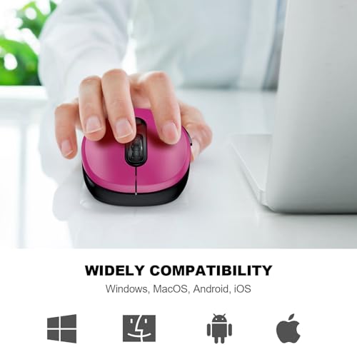 Image of WisFox 2.4G Wireless Mouse for Laptop, Ergonomic Computer Mouse with USB Receiver and Type-C Adapter, 3 Adjustable Levels, 6 Button Cordless Wireless Mice for Windows Mac PC Notebook (Fuchsia)