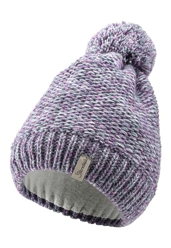 Sterntaler Strickmütze aus Multicolor Garn - Mädchen Bommelmütze mit tollem Strickmuster - Kindermütze mit Futter aus wärmendem Microfleece - Wintermütze - lila, 55