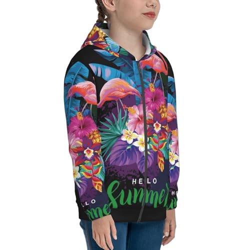 Tropical Summer with Flamingos Kid Hoodies Boys Zip Up Sweatshirts Girls Pullover with Pocket4