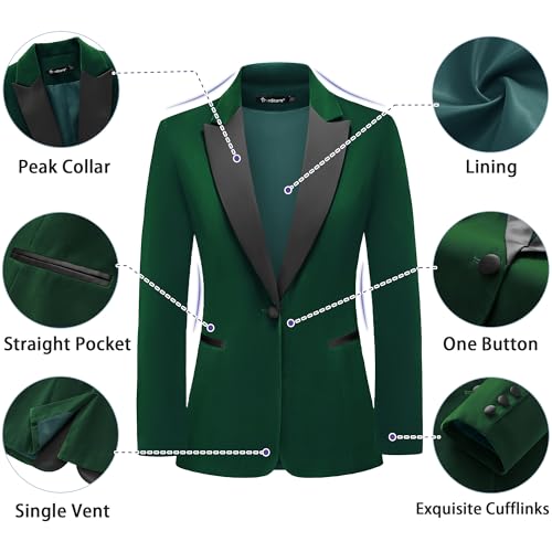 Women's Velvet Suit 2 Piece Set Satin Peaked Lapel Blazer Outfits for Women Wedding Party Business-Green 3XL2